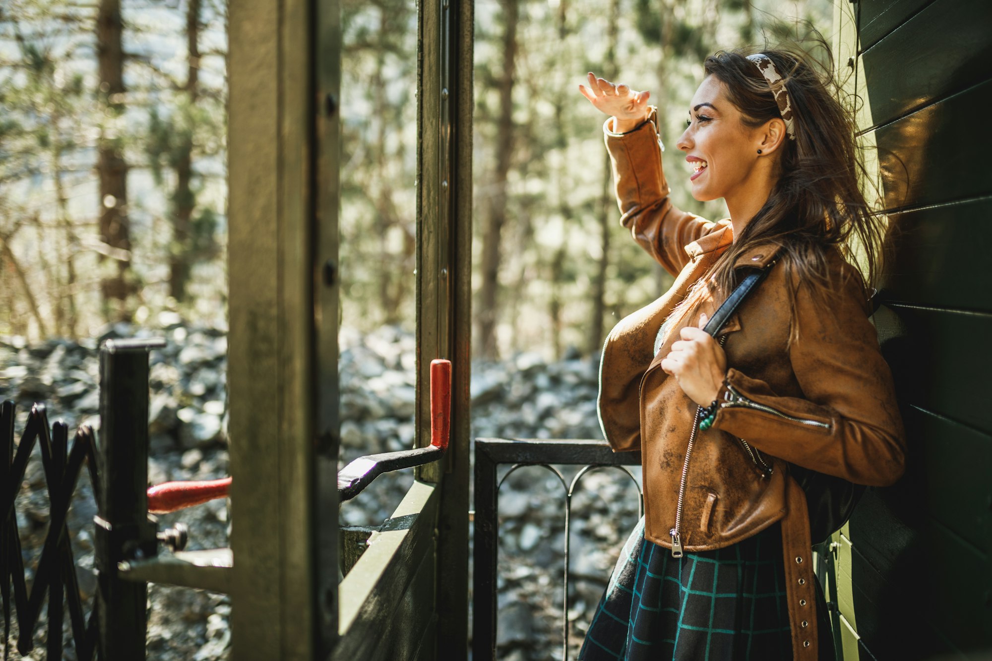 Woman Traveling To Adventure By Retro Train