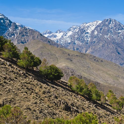Mountain scenery in the Imlil valley, seen from Tizi n Tamatert, High Atlas Mountains, Morocco, Nort