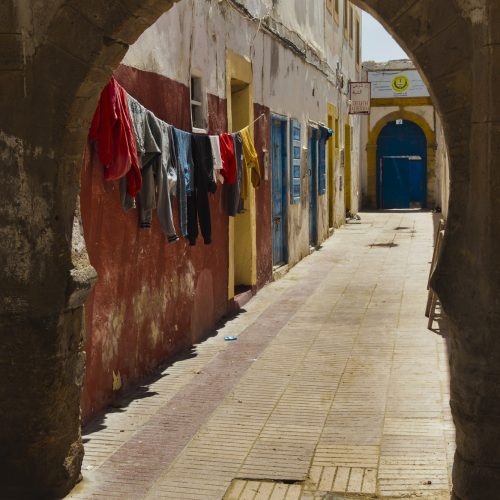 Narrow backstreet, Essaouira Old Medina, formerly Mogador, UNESCO World Heritage Site, Morocco, Afri