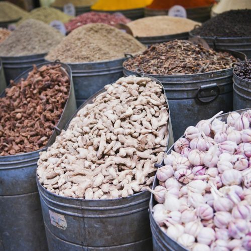 Spices for sale in the Marrakech souks, Morocco, North Africa, Africa