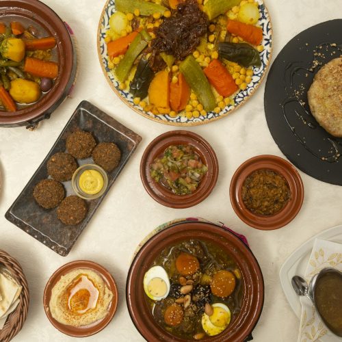 Typical food of Morocco seen from above.